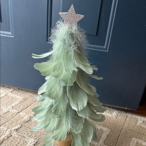 Feathered Green Christmas Tree with Star Topper